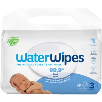 WATERWIPES toallitas húmedas infantiles 99.9% agua y una gota de extracto de fruta box 3 envases de 60 unidades