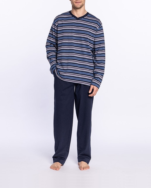 Pijama punto pantalón largo cuello pico de hombre