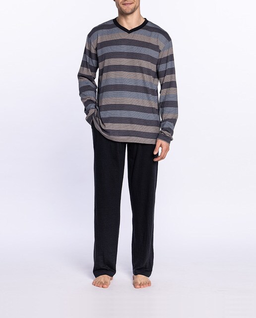 Pijama punto pantalón largo cuello pico de hombre