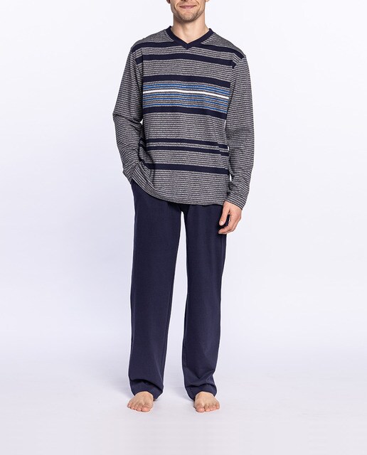 Pijama punto pantalón largo cuello pico de hombre