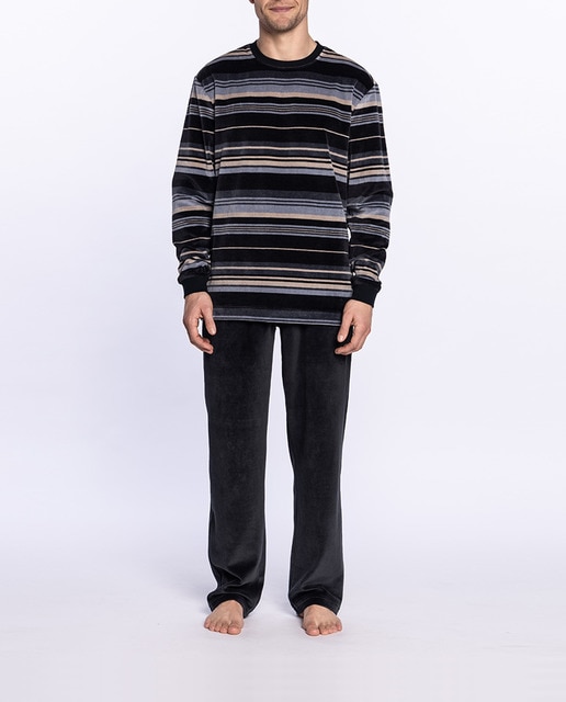 Pijama velour de hombre cuello caja