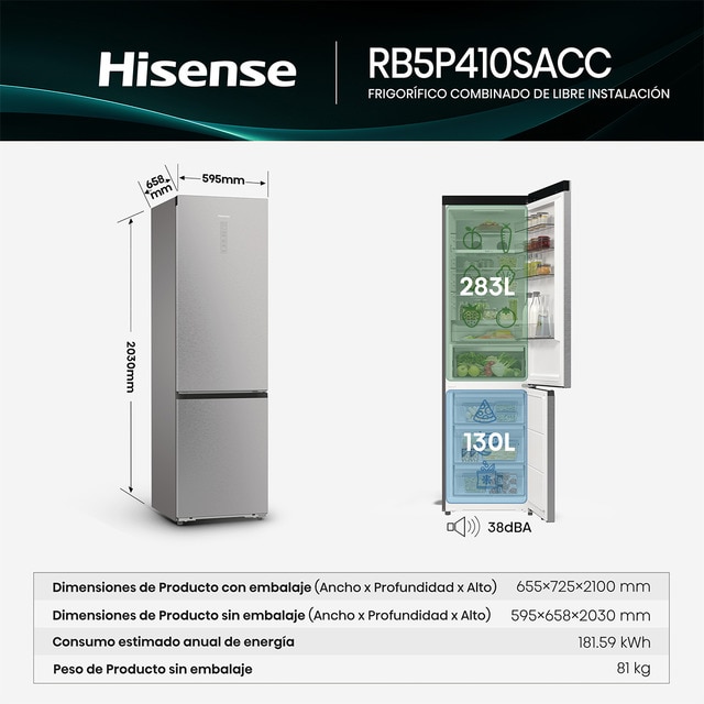 Thumbnail 1 de Hisense RB5P410SACC Frigorífico Combi Total No Frost ❄️