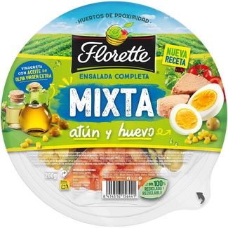 FLORETTE Ensalada Completa mixta de atún huevo y vinagreta con aceite de oliva virgen extra tarrina 260 g