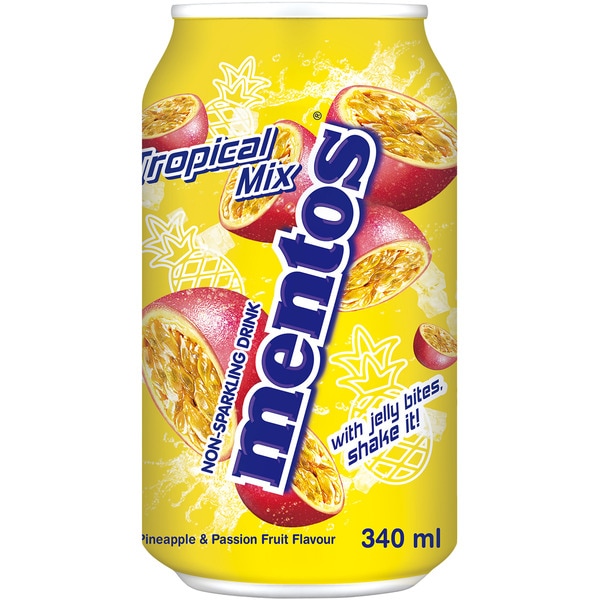 tropical mix pineapple and passion fruit flavour soft drink with jelly chunks tin 340 cl
