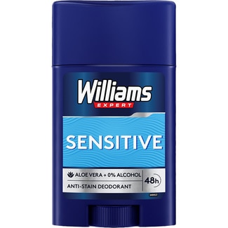 WILLIAMS Expert desodorante Sensitive en stick 48h con aloe vera y 0% alcohol envase 50 ml