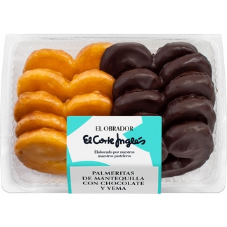 EL OBRADOR EL CORTE INGLES palmeritas de mantequilla surtidas yema y chocolate 10 unidades Schale 190 g