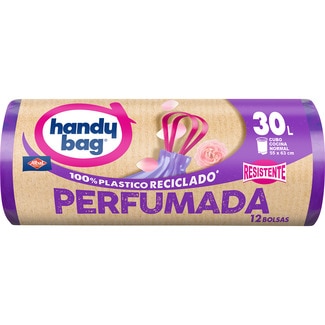 HANDY BAG bolsas de basura reciclada resistente Perfumada 55x63 30 litros para cubo cocina normal rollo 12 unidades