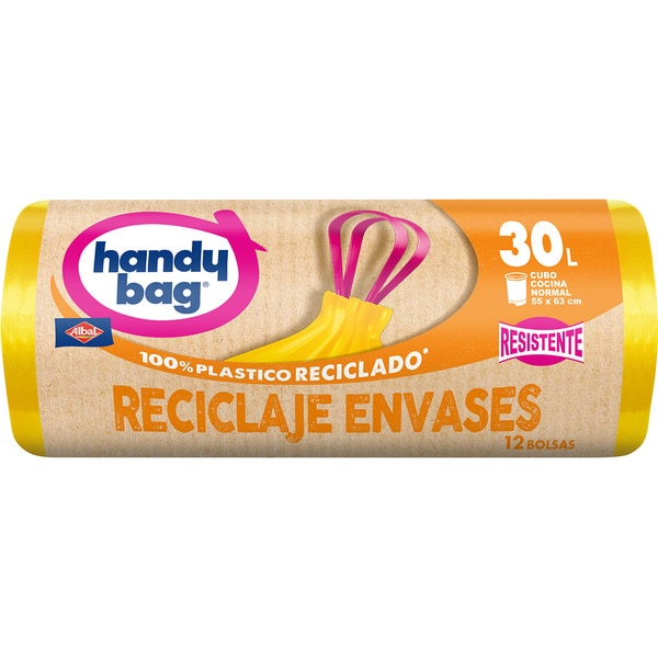 resistant recycled rubbish bags 55x63 30 litres for normal kitchen bin roll 12 units