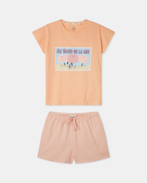Pijama manga corta pantalón corto cuadros vichy