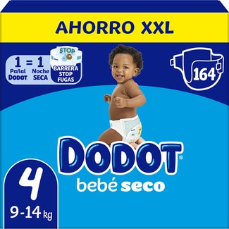 DODOT Bebé-Seco pañales de 9 a 14 kg talla 4 caja 164 unidades