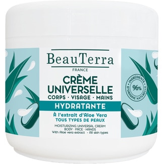 BEAUTERRA crema hidratante Universal aloe vera hidrata la piel durante 48h tarro 400 ml para todo tipo de pieles