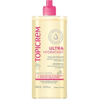 TOPICREM Ultra Moisturising shower oil for sensitive and dry skin for babies, children and adults doser 1 l for body, face and scalp