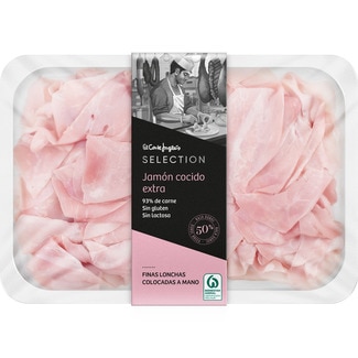 EL CORTE INGLES SELECTION gekochter Schinken 50% Duroc-Rasse in dünnen, handgelegten Scheiben glutenfrei laktosefrei Behälter 150 g