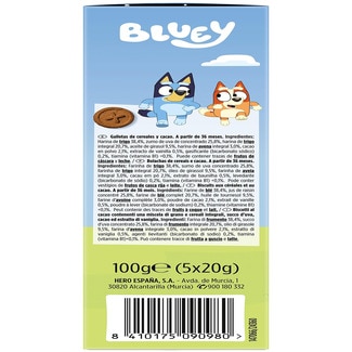 Cookies de cacao Yummy Bluey con cereales integrales 5 pack individuales caja 100 g - Hero Solo