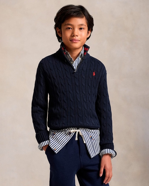 Jersey de niño en punto de ochos con media cremallera