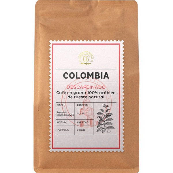 café Descafeinado en grano 100% arábica de tueste natural origen Colombia envase 250 g