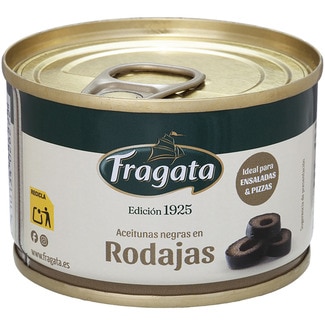 FRAGATA aceitunas negras en rodajas ideal para ensaladas & pizzas lata 150 g neto escurrido