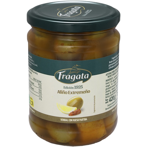 split verdial olives with stone in Extremadura-style marinade flask 250 g