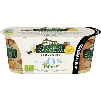CASA GRANDE DE XANCEDA bífidus con mango y vainilla desnatado 0,4 m.g. sin gluten ecológico pack 2 unidades envase 125 g