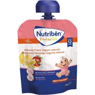 NUTRIBEN Fruta & Go bolsita de plátano, fresa y yogur natural sin gluten desde 12 meses bolsita 90 g