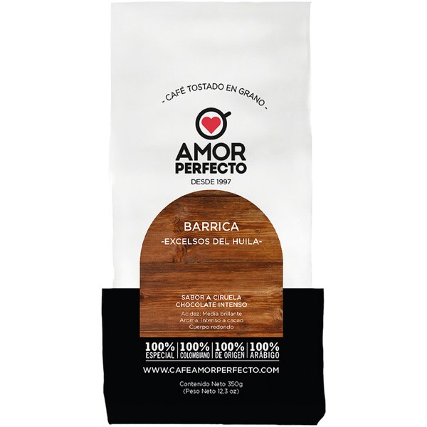 café tostado en grano 100% colombiano 100% arábica Barrica 'Excelsos del Huila' paquete 250 g sabor a ciruela y chocolate intenso