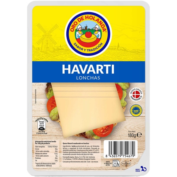 dänischer Havarti-Kuhmilchkäse g.g.A. in Scheiben Behälter 180 g aus pasteurisierter Milch