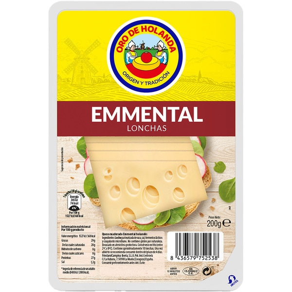 Dutch emmental cheese slices container 200 g