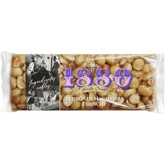 1880 Ingredientes Nobles turrón de nueces de macadamia y almendras crujientes Calidad Artesana estuche 230 g sin gluten