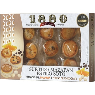 1880 Marzipanauswahl traditionell, mit Orange und mit Schokoladenchips Spitzenqualität Karton 240 g Traditionelles Kaiser-Rezept aus Toledo