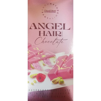 BEEMAX chocolate de frambuesa con crema de pistacho y algodón de azúcar estilo Angel Hair tableta 200 g