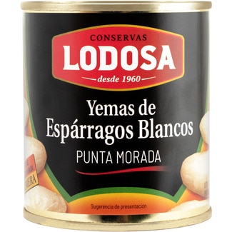 LODOSA yemas de espárragos blancos con puta morada lata 135 g neto escurrido