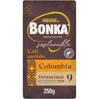 BONKA café natural molido Colombia de cultivo sostenible de intensidad 9 paquete 250 g