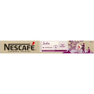 NESCAFE FARMERS ORIGINS India reiner Arabica-Espresso Intensität 9 Karton 10 Kapseln kompatibel mit Nespresso-Maschinen