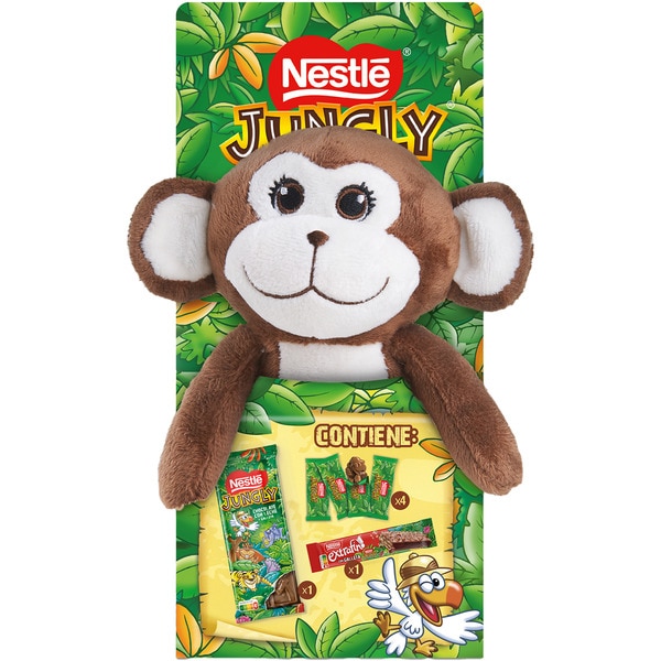 1x chocolate bar + 1x extra fine chocolate bar and 4 chocolate sweets 155 g with assorted soft toy according to stock