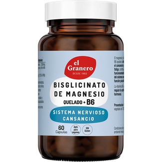 EL GRANERO bisciglinato de magnesio quelado + B6 sin gluten y vegano bote 60 cápsulas