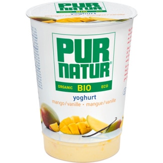 Pur Natur Iogurte Pedaços Manga e Baunilha embalagem 500 g
