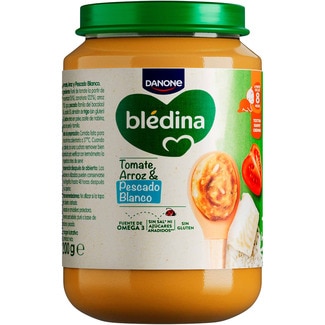 DANONE BLEDINA tarrito de tomate, arroz y pescado blanco sin gluten envase 200 g