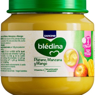 DANONE BLEDINA tarrito de plátano, manzana y mango sin azúcares añadidos desde 6 meses envase 125 g