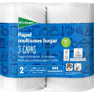 EL CORTE INGLES papel de cocina súper absorbente 3 capas paquete 2 rollos