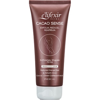 E'LIFEXIR Dermo Cacao Sense emulsión exfoliante reductora que exfolia, reduce y reafirma tubo 200 ml con extracto de cacao y café verde