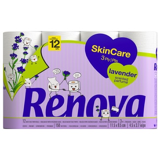 Renova Papel Higiénico Skincare Lavanda embalagem 12 unidades