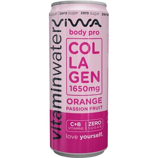 VIWA Vitamin Water Body Pro water with collagen and vitamins C and B tin 330 cl orange and passion fruit flavour zero sugar