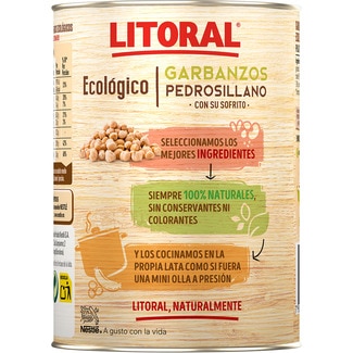 Garbanzos ecológicos pedrosillano con su sofrito sin gluten bote 425 g - Litoral