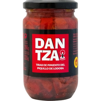 DANTZA pimientos del piquillo DOP de Lodosa en tiras frasco 220 g neto escurrido