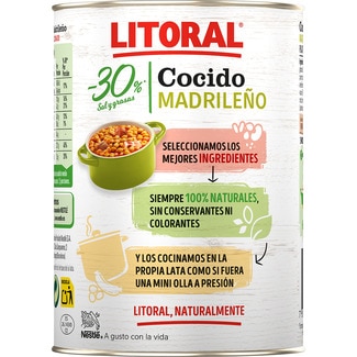 Cocido madrileño -30% sal y grasas con aceite de oliva sin gluten lata 425 g - Litoral