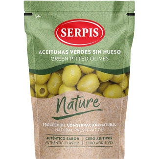 SERPIS NATURA pitted green olives bag 75 drained weight g