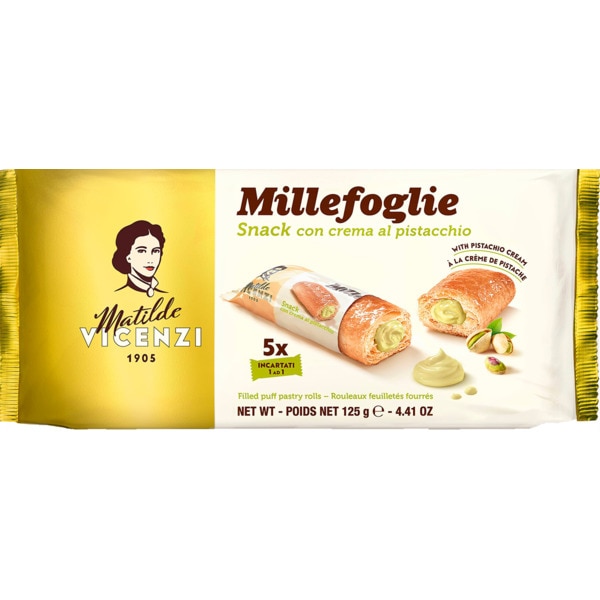 Biscoitos Millfogue recheado de Pistacho embalagem 125 g