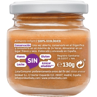 Tarrito de pera, ciruela y plátano 100% ecológico y sin gluten desde 6 meses envase 130 g - Smileat