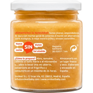 Tarrito de calabaza y calabacín 100% ecológico sin gluten desde 6 meses tarrito 230 g - Smileat