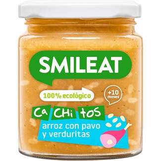 SMILEAT Cachitos tarritos dearroz con pavo y verduritas 100% ecológico y sin gluten desde 10 meses envase 230 g